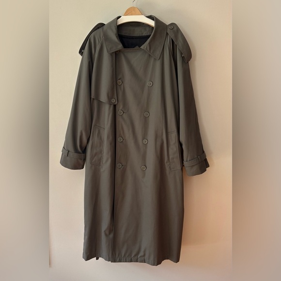 Jones New York Trench Coat Wool Liner Green Grey Size 46R - Picture 4 of 15